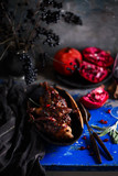 quail in pomegranate sauce. rustic photo
