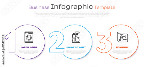 Set line Washer , Plastic bottles for liquid dishwashing liquid and Electric iron and towel . Business infographic template. Vector