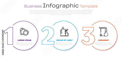 Set line Washing dishes , Plastic bottles for liquid dishwashing liquid and Trash can . Business infographic template. Vector