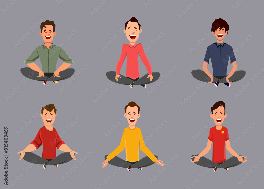 Different man characters relaxing meditation or doing yoga. Custom character for your design, video, animation or motion. Different man characters relaxing meditation or doing yoga. Custom character for your design, video, animation or motion.