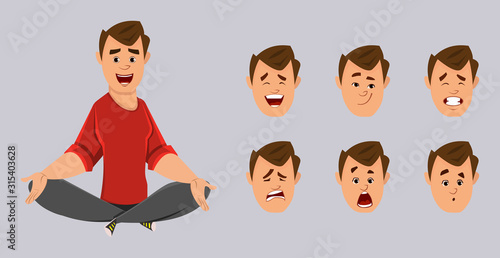 young office worker doing yoga or relax meditation. office worker character with different type of facial expression