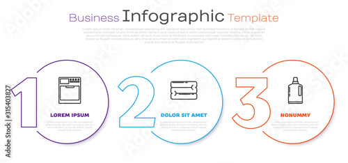 Set line Washer , Towel stack and Plastic bottles for liquid dishwashing liquid. Business infographic template. Vector