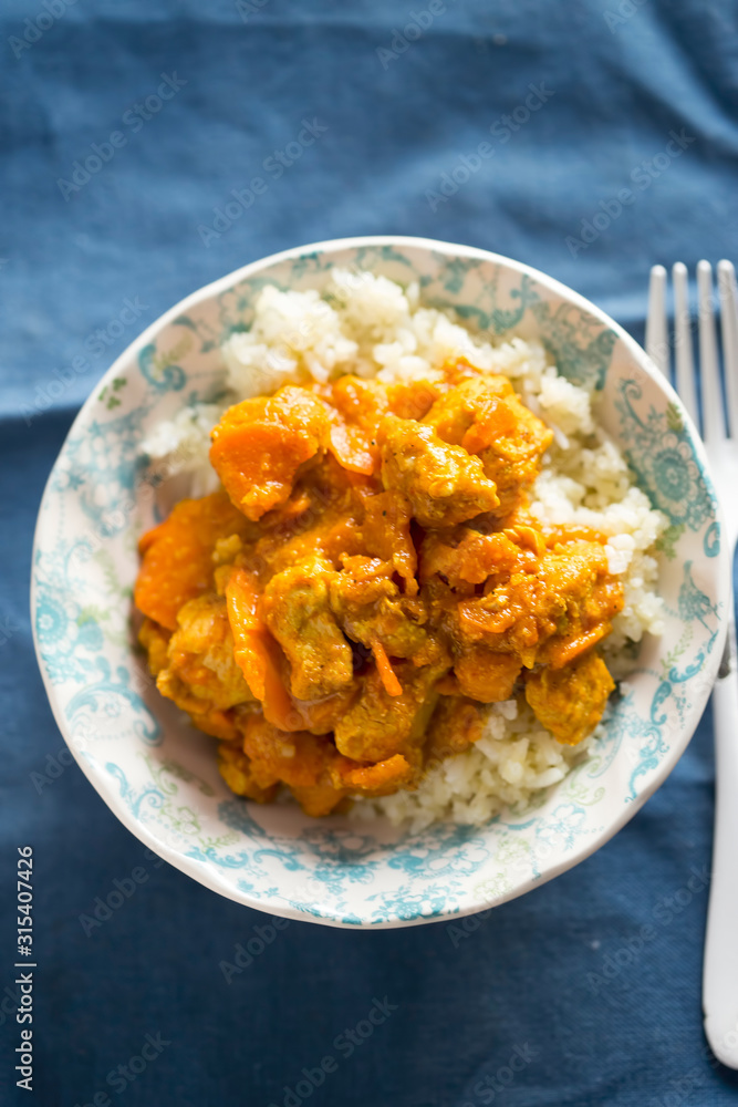 Turkey, pumpkin curry with rice Turkey, pumpkin curry with rice