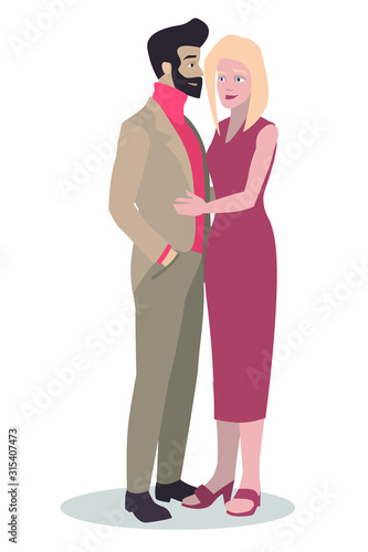 Vector with a young couple in love who are hugging. Ideal for Valentine's Day.