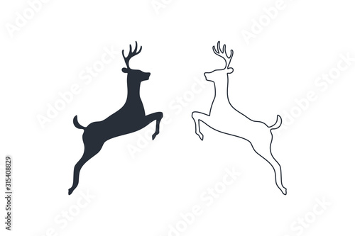 Deer Silhouette isolated on white background. Fill and Outline Flat Vector Illustration