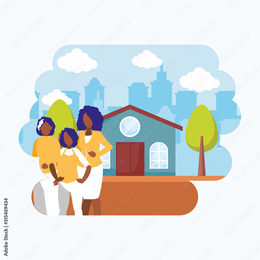 Fototapeta premium women avatars in front of a house vector design
