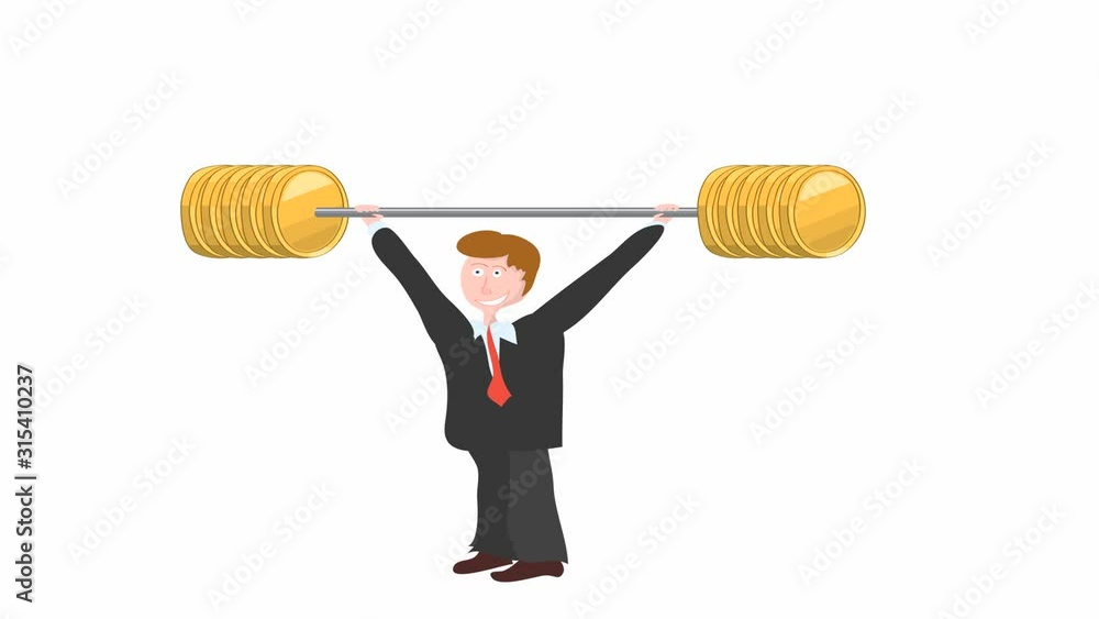 graphic animation c manager lifting barbell with a large weight of gold coins. Champion of active sales graphic animation c manager lifting barbell with a large weight of gold coins. Champion of active sales