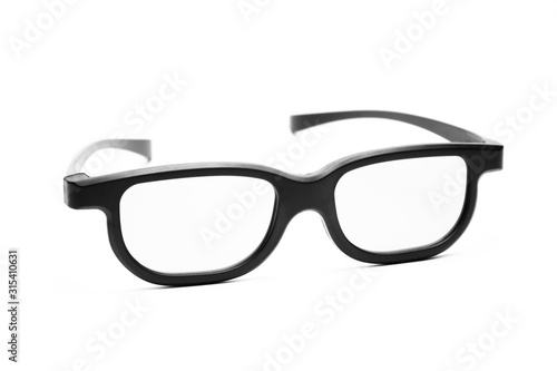 3D Glasses in a black frame on a white background. isolate