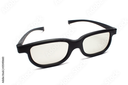 3D Glasses in a black frame on a white background. isolate