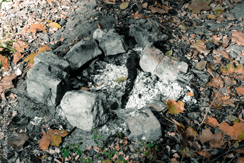 Wallpaper Mural Ashes and coals from a burned fire. A place for a fire fenced with stones Torontodigital.ca