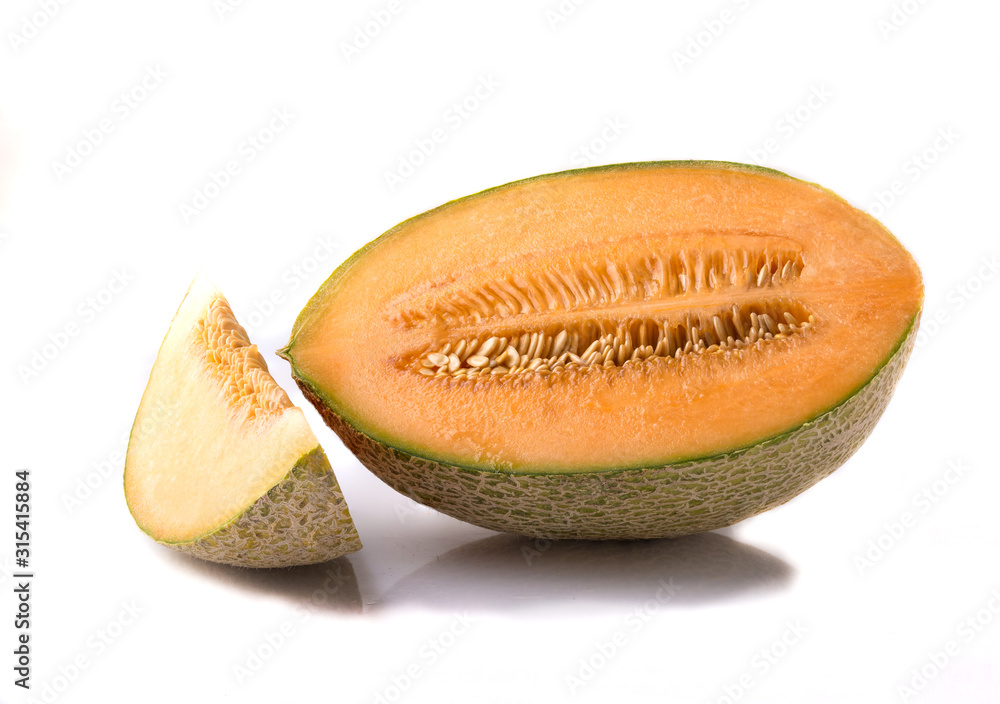 Melon slices on a white background, isolate Melon slices on a white background, isolate