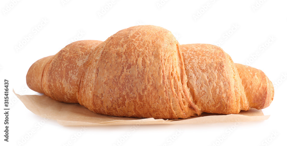 Tasty fresh crispy croissant isolated on white