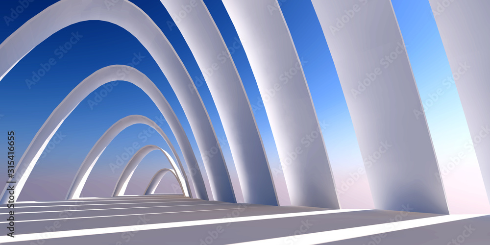 Abstract architecture background arched interior minimalism style 3d illustration - obrazy, fototapety, plakaty 