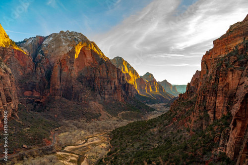 The Sun Sets on Zion Canyon in Winter