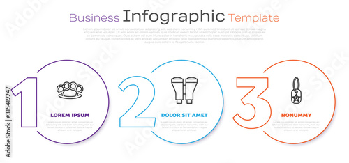 Set line Brass knuckles , Binoculars and Military dog tag . Business infographic template. Vector