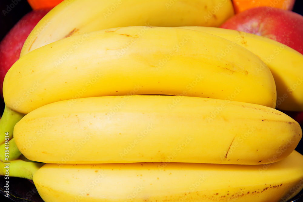 Closeup view of yellow banana. Bunch Of Bananas.