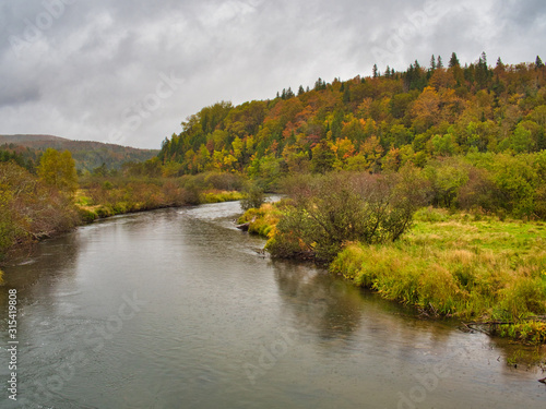 Cloudy and rainy day on the Margaree River  Cape Breton Island  Nova Scotia  Canada