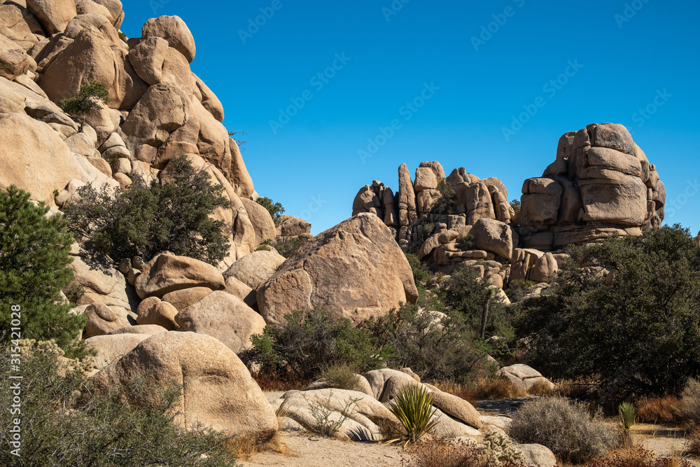 Stones and hills at Joshua tree national park desert, California