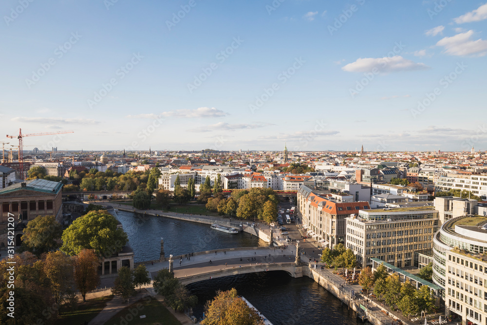 Germany, Berlin, Aerial view of Friedrichs Bridge, river Spree, James Simon Park and Hackescher Markt Germany, Berlin, Aerial view of Friedrichs Bridge, river Spree, James Simon Park and Hackescher Markt