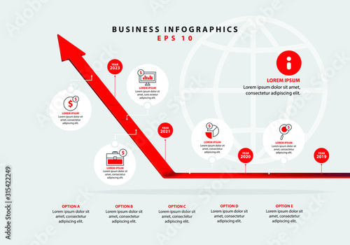 Red arrow for business presentations. infographic. Eps10.