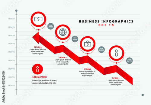 Red arrow for business presentations. infographic. Eps10.