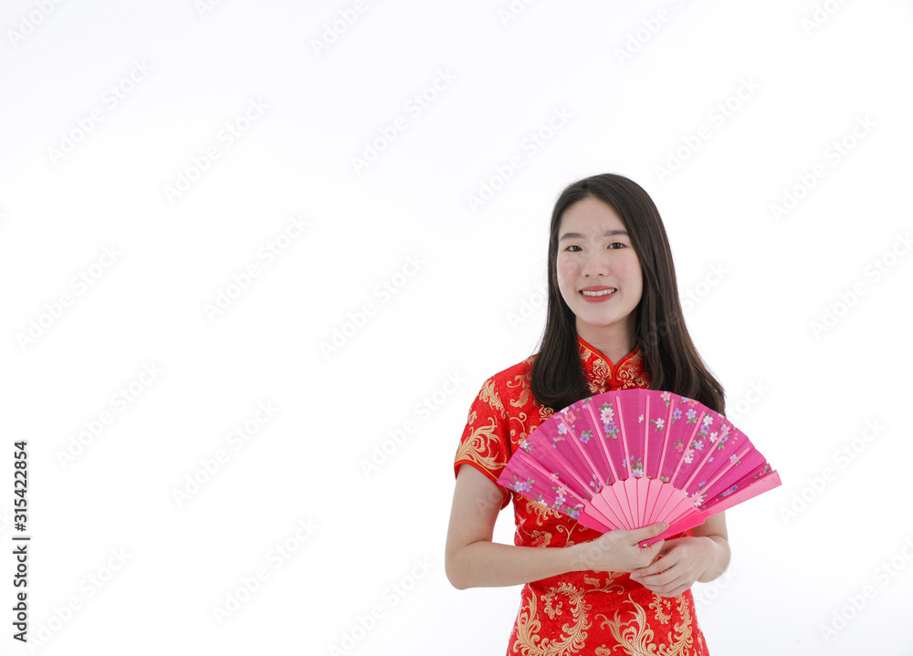 the asian young beautiful girl in chinese traditional dress wish luck in chinese new year festival the asian young beautiful girl in chinese traditional dress wish luck in chinese new year festival