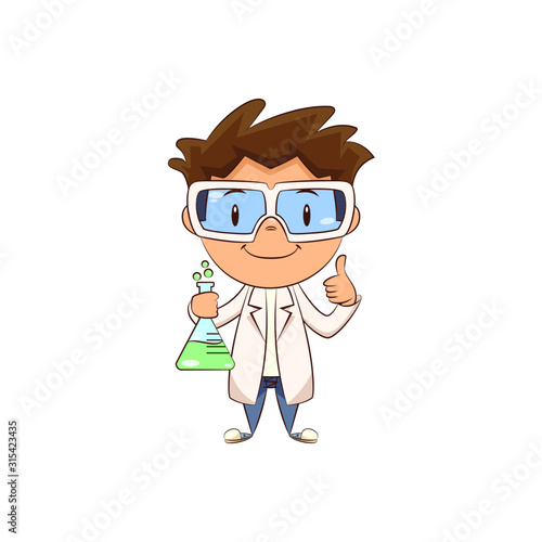 Child scientist thumbs up gesture
