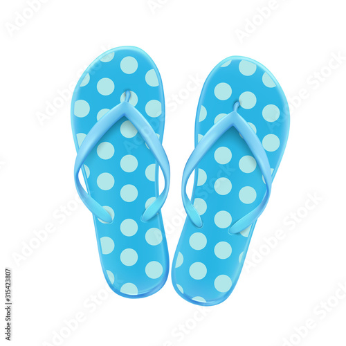 Blue summer beach flip-flops with polka dots, on a white background, shoes for the pool and beach, vector.