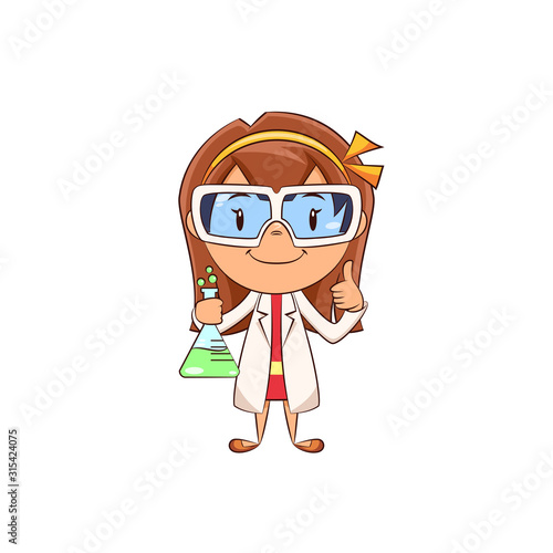 Girl scientist thumbs up gesture