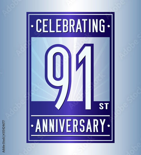 91 years logo design template. Anniversary vector and illustration.