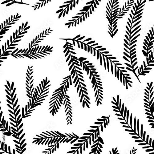 Seamless pattern with branches. Ink illustration. Isolated on white background. Decorative twigs.