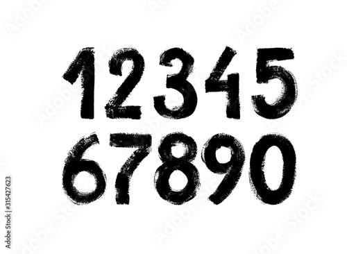 Black grunge numbers vector collection. Grunge dirty painted numbers set. Hand drawn ink drawing.
