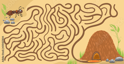 Maze game for kids. Help the little ant to get to his anthill. 