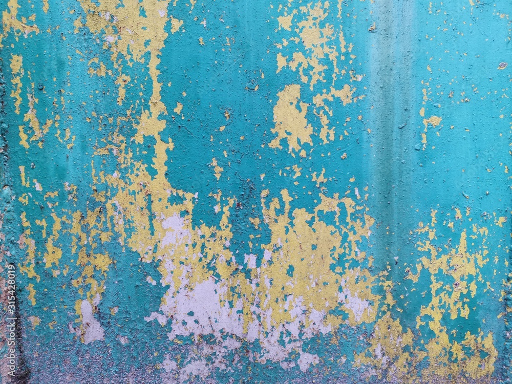 Blue grunge wall. Contemporary closeup for lifestyle design. Wallpaper pattern. Old dirty wall texture. Design template.