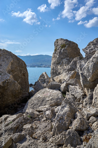 Obraz na płótnie The rocky coast of the Black Sea. Cape Alchak in Sudak, Crimea w salonie
