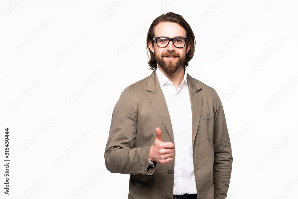 Happy smiling businessman with thumbs up gesture on white background Happy smiling businessman with thumbs up gesture on white background