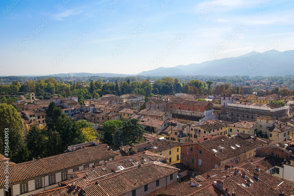 View over Lucca from the Torre Guinigi in Italy