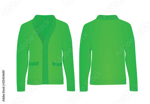Green woolen cardigan. vector illustration