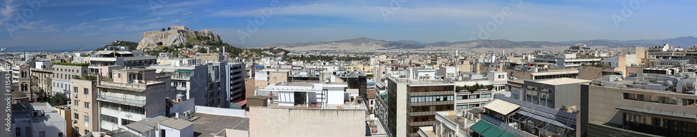 Long Panorama of Athens Greece Sunny Day Long Panorama of Athens Greece Sunny Day