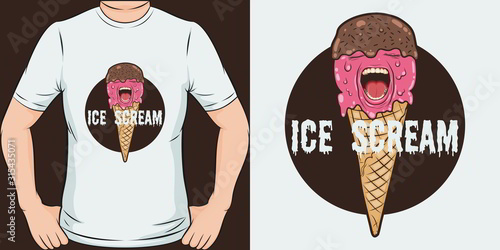 Ice Scream. Unique and Trendy Ice Cream T-Shirt Design or Mockup.