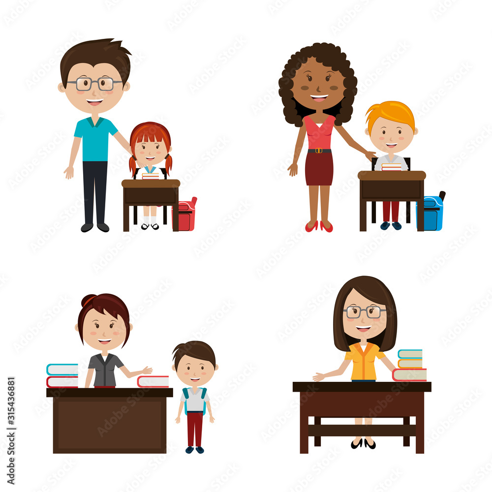 group of little students with teachers vector illustration design