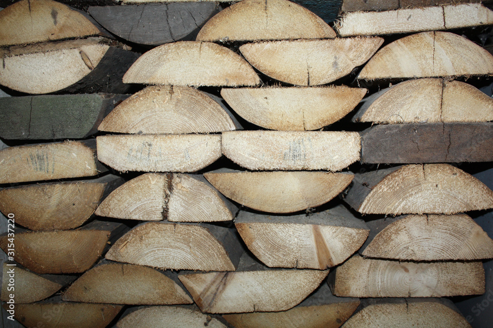 Firewood background. Wooden organic texture.