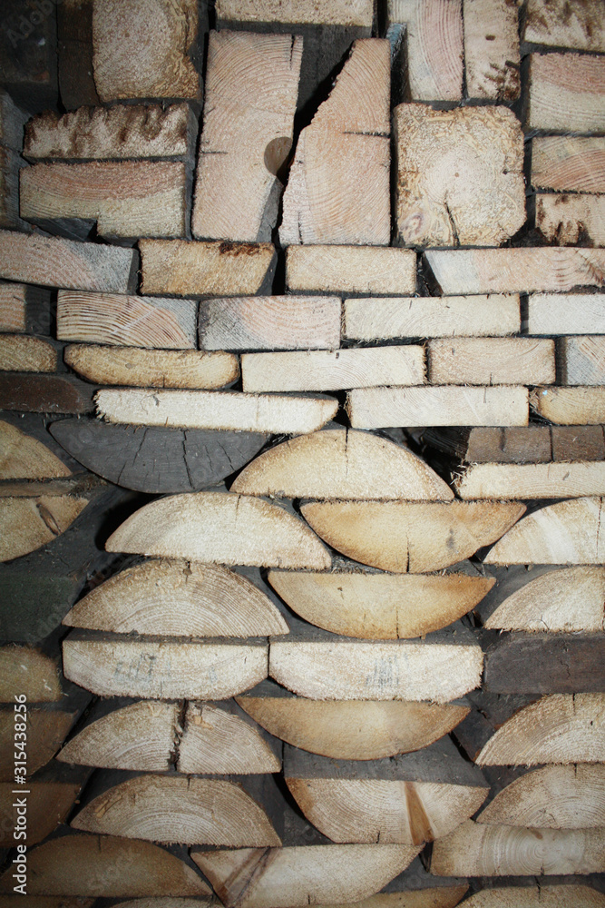 Firewood background. Wooden organic texture.