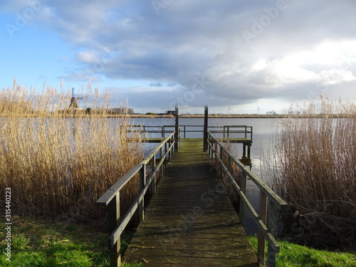 Fototapeta Naklejka Na Ścianę i Meble -  landscape with lake and windmill in the Netherlands