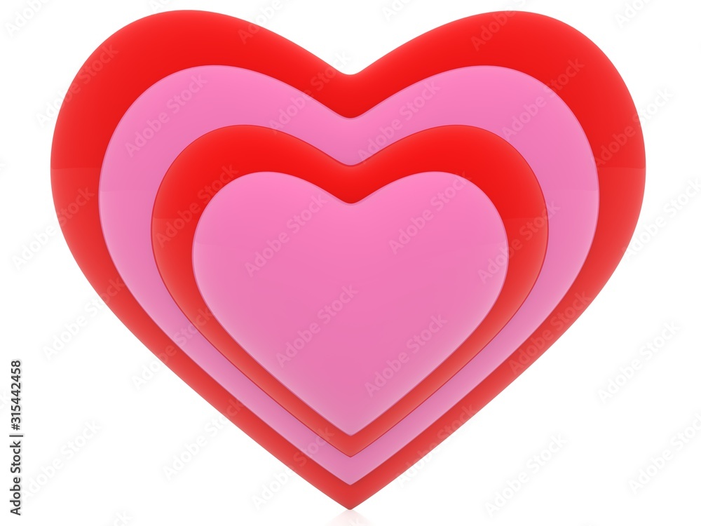Red and pink contoured heart on white Red and pink contoured heart on white