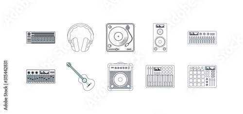 Variety music and dj icon set pack vector design