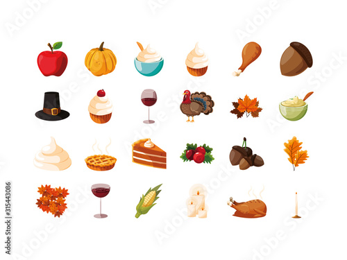 Variety thanksgiving day icon set pack vector design
