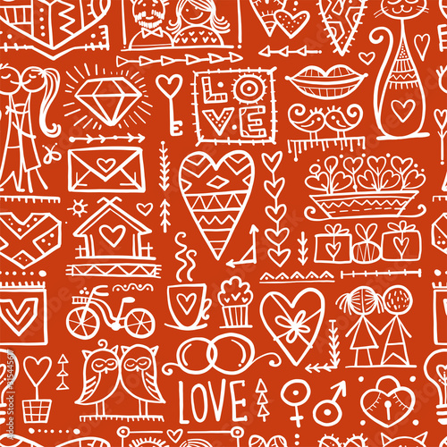 Valentine's day card design. Love and Wedding seamless pattern