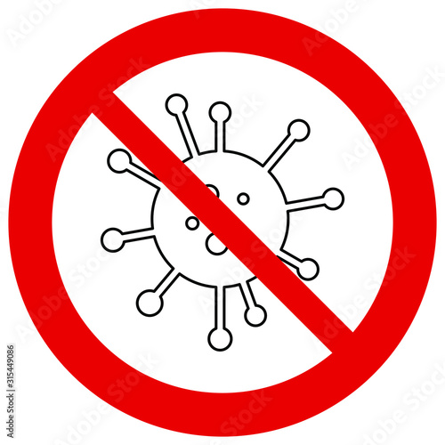 No  germ icon prohibited sign. No viruses icon.  No bacteria sign. Antibacterial sympol vector