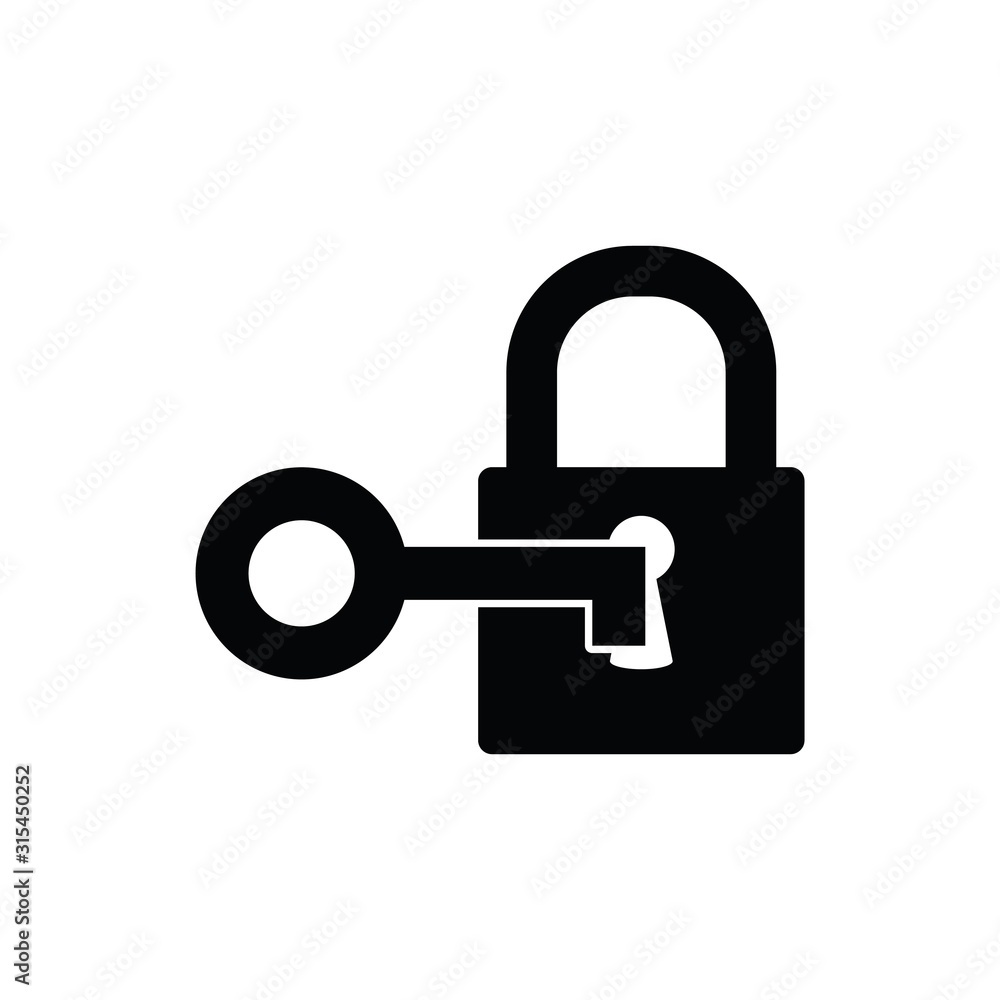 key icon with lock symbol/ simple unlock symbol/ black vector icon set.  Vector icon, symbol for website design, app. Stock Vector | Adobe Stock